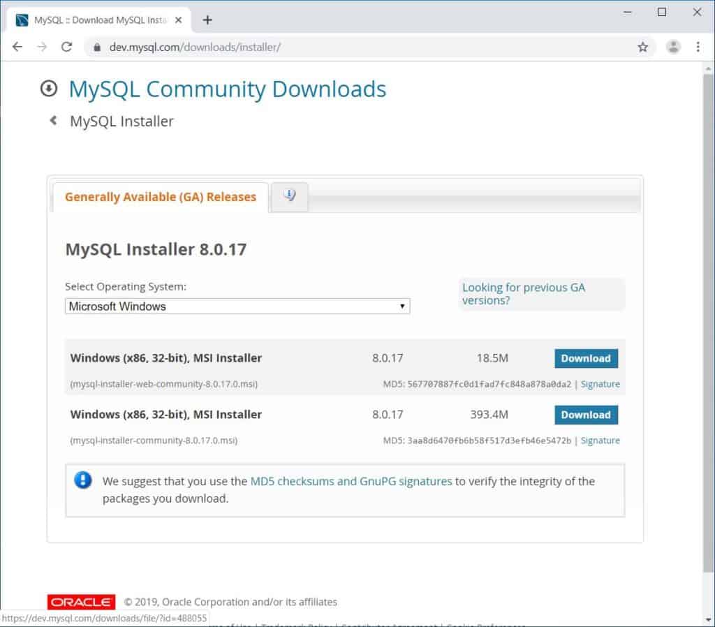 MySQL Workbench - Downloading from webpage