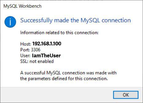 MySQL-Workbench - Succesfull test connection