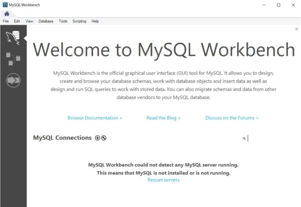 MySQL Workbench - did not detect any connections