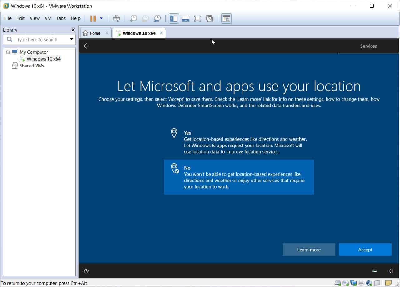 Special features - Windows 10 on VMware