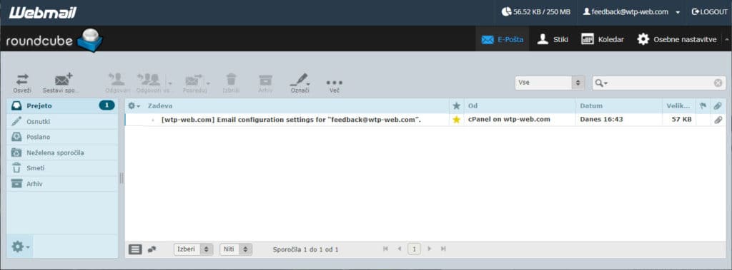 Webmail - roundcube - create an e-mail in cpanel