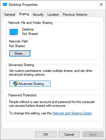 Windows 10 - Choose advance sharing
