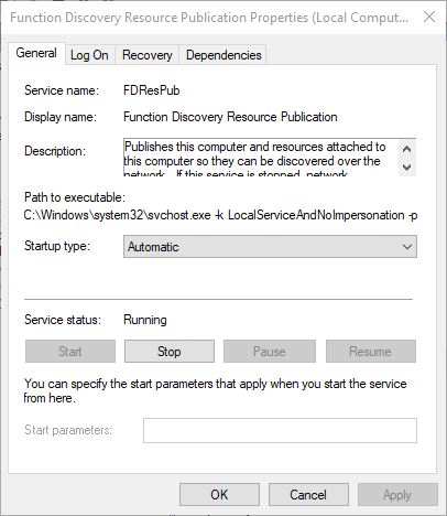 Windows 10 - Services Function Discovery Provider Host (FDPHost)