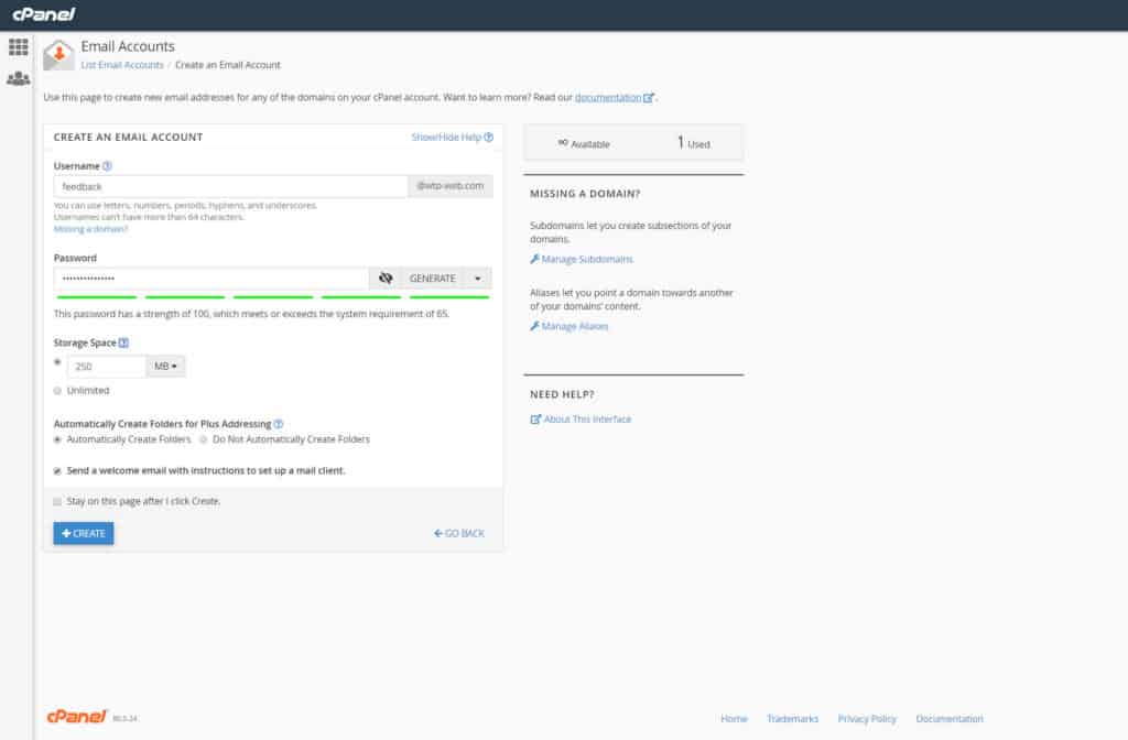 create an e-mail in cpanel
