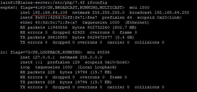 10. ifconfig resulting local ip address