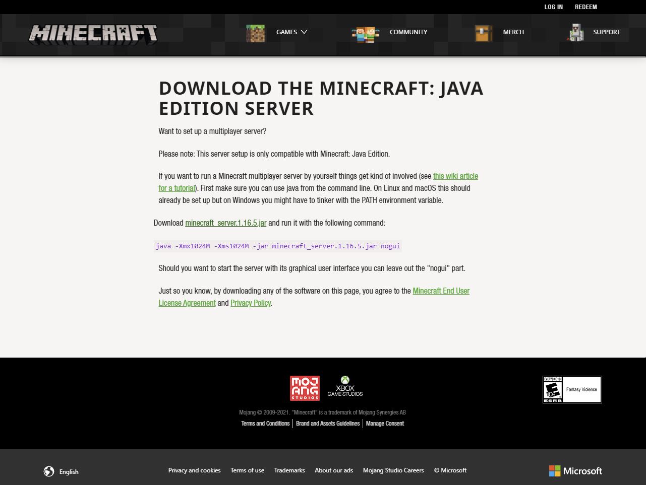 Minecraft Java Edition server on an Ubuntu system Software